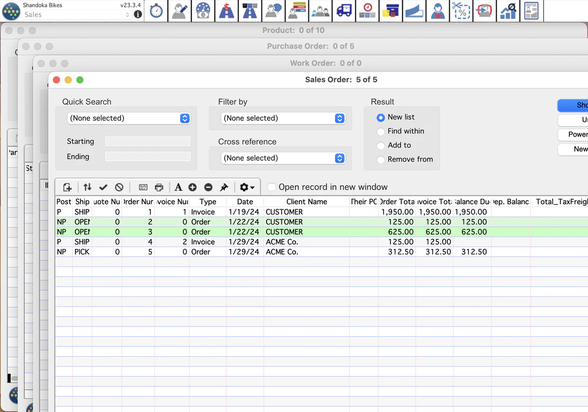 screenshot of AcctVantage ERP